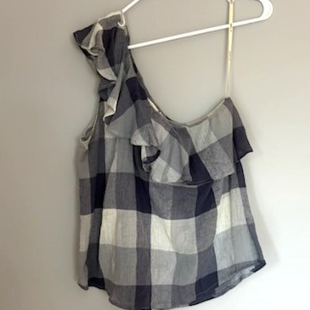Sweet Wanderer blue plaid one shoulder 100% cotton light weight Large